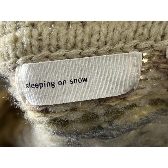 Sleeping on Snow Womens Sweater Medium Beige Printed Cardigan Long Sleeve Wool - Picture 8 of 11